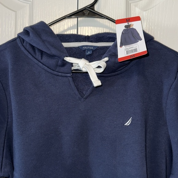Woman Nautica Hoodie with V Neck and front pockets Size Medium Navy Blue - Picture 2 of 13